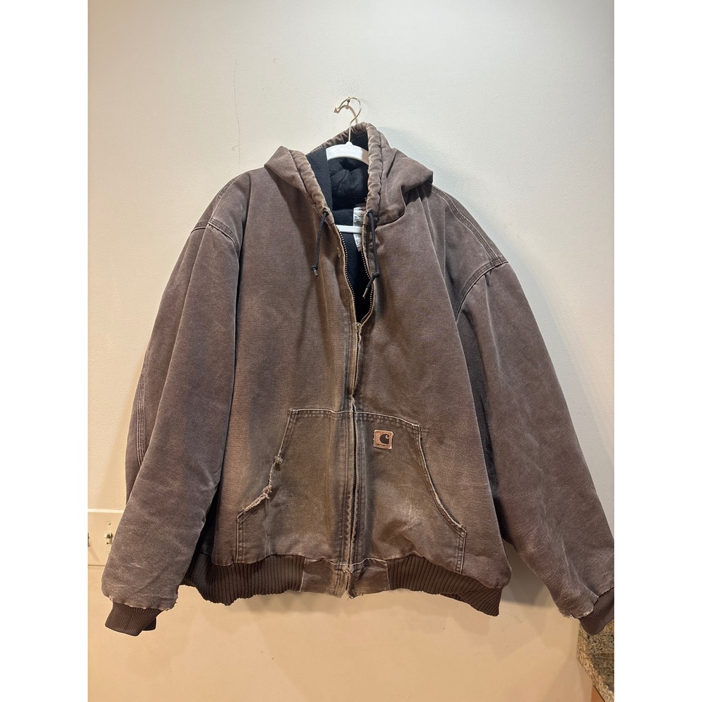 Carhartt J130 CHT Jacket Mens 3XL Chestnut Brown Duck Canvas Hooded Coat Vintage